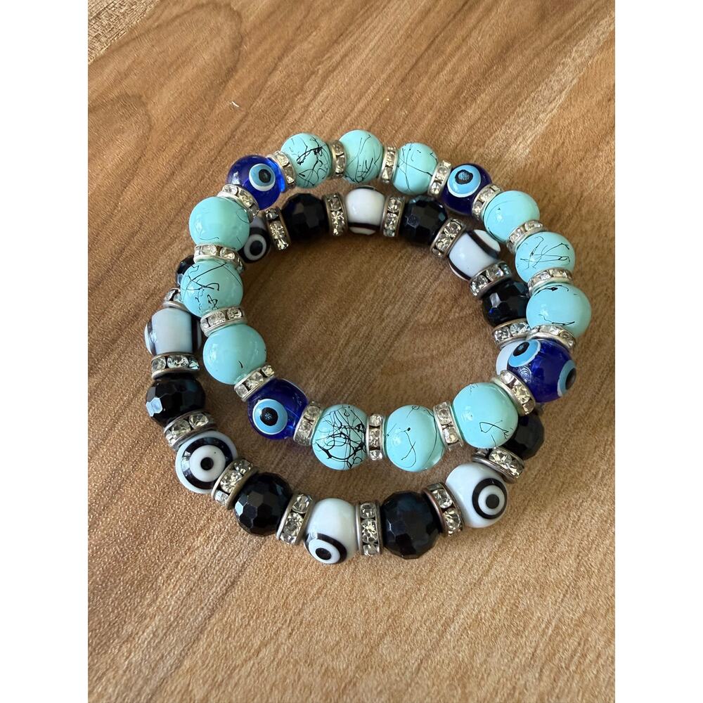 Murano Evil Eye Beaded Stretch Bracelets for Protection, Good Luck & Clarity (2)